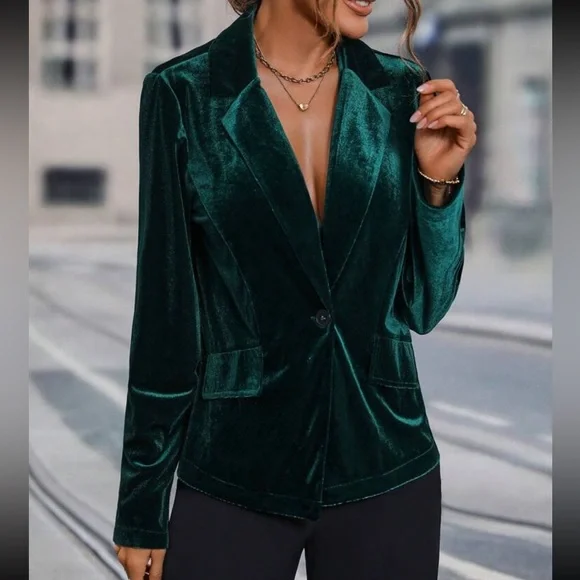 Emerald green, velvet Valore blazer jacket - Picture 5 of 6